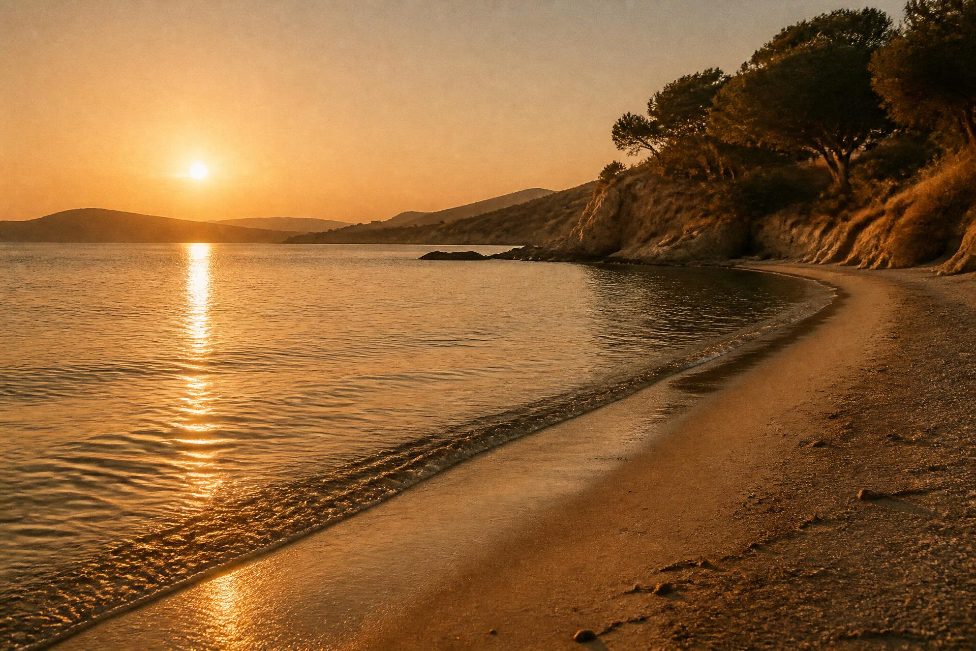 Ηλιοβασίλεμα σε παραλία της Λήμνου